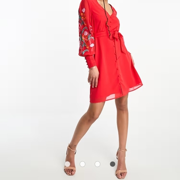 Chic Red Embroidered Mini Dress - Picture 9 of 11